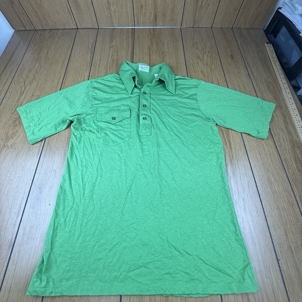 Vtg Lee Active Sportswear 70s Dagger Collar Golf Polo Green Large